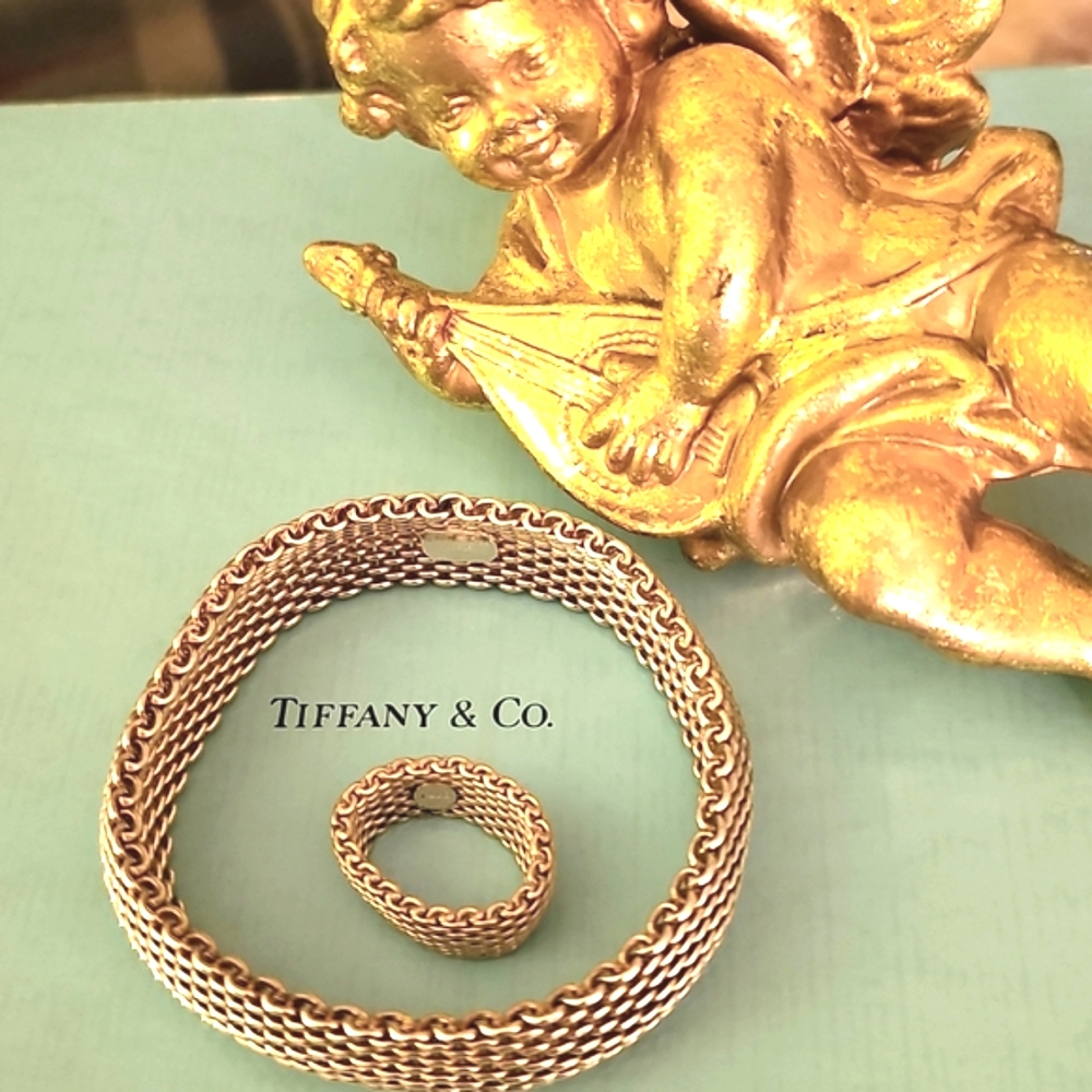 Authentic Sterling Silver Tiffany & Co. Mesh Bracelet & Mesh Ring